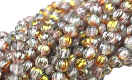 50 PINK GOLD LUSTER CZECH GLASS ROUND MELON BEADS 5MM  