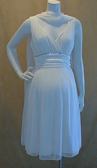   Ivory Vneck Cocktail Rhinestone Line Trim Satin Sash Maternity Dress