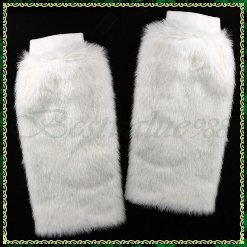 Ladys Faux Fur Leg Muffs Warmers Boot Covers Snow White  