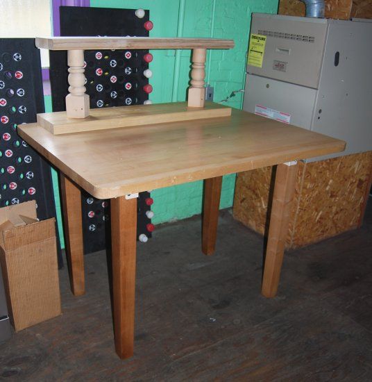 MAPLE BUTCHER BLOCK KITCHEN WORK CENTER with OVERSHELF   TABLE 