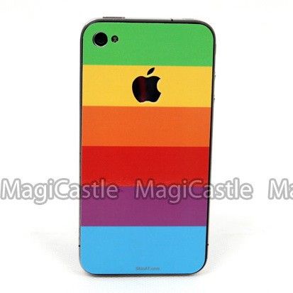 Rainbow Apple iPhone 4 Sticker Backside Skin Decal  