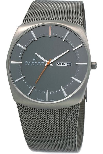 Mens Skagen SS Mesh Band 696XLTTM Day Date Titanium New Watch 