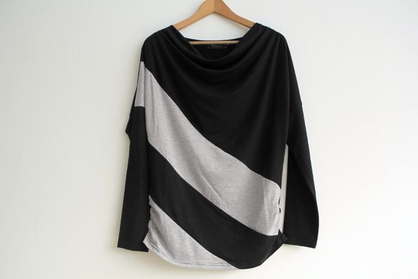   women draped collar oblique 2 colors batty T shirt top QB668  