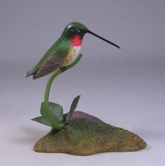 Ruby throated Hummingbird Original Bird Carving/Birdhug  