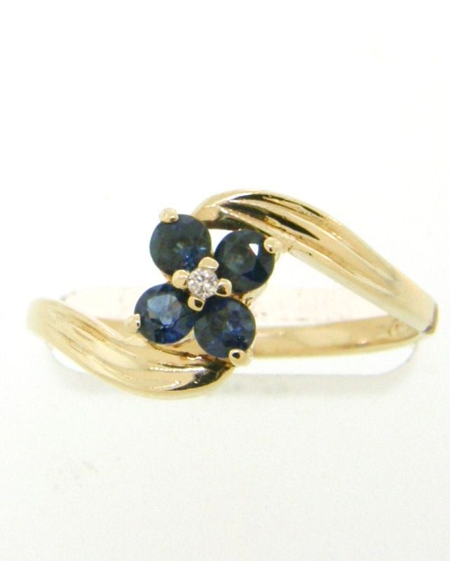 Beautiful Diamond & Sapphire Solid 14K Gold Flower Band  