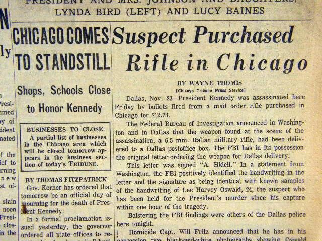 Nov 24 1963 Chicago Tribune Newspaper JFK   Oswald   Johnson  