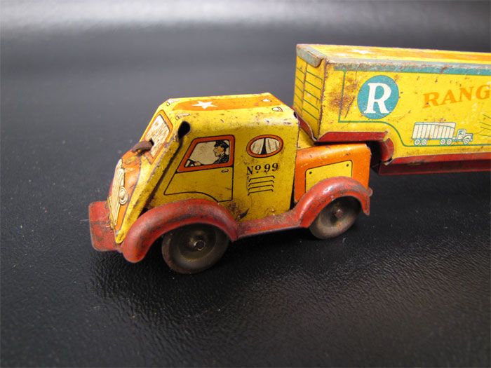 Vintage Ranger Motor Line Wind Up Tin Tractor Trailer  