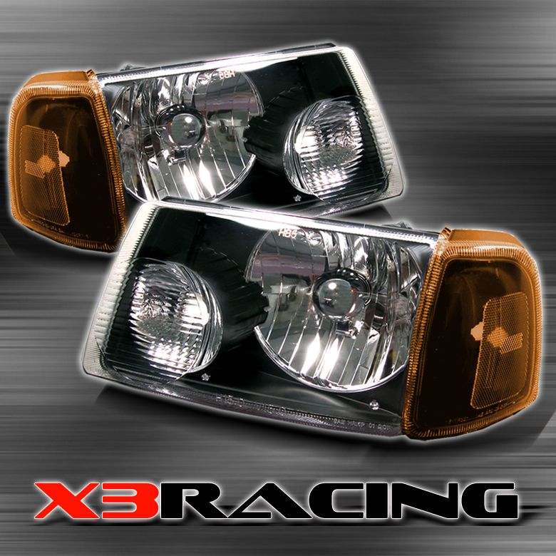 01 08 FORD RANGER COMPLETE HEAD LIGHTS+CORNER LAMPS SET BLACK/AMBER 