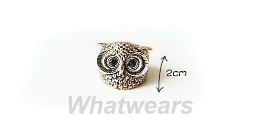 Black Eyes Cute Vintage Style Rhinestone Owl Head Ring 2Color Z07 