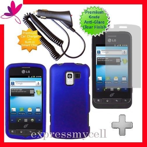   Screen + BLUE Hard Case Cover for Straight Talk NET 10 LG OPTIMUS Q