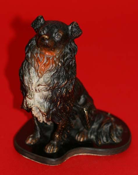 LIVELY VIENNA BRONZE STATUE BORDER COLLIE DOG c. 1900  