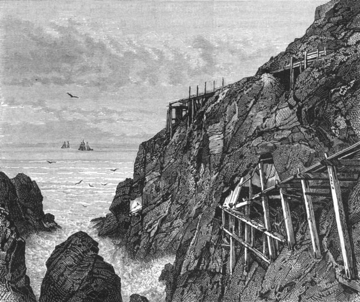 CORNWALL Botallack mine, antique print, c1885  