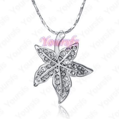 Unique White Gold Plated Use Swarovski Crystal Noble Maple Leaf 