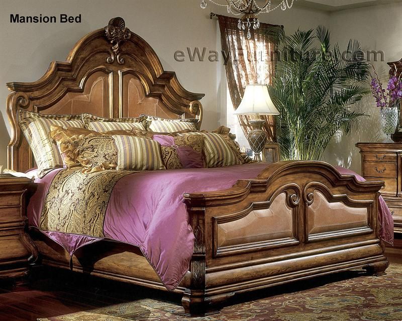 New Italian Leather & Pine 4PC King Bed Master Bedroom Furniture Set 