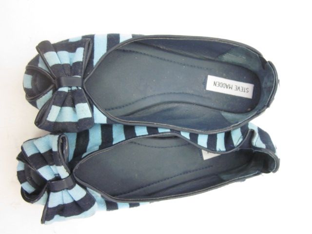 STEVE MADDEN Blue Stripe Peep Toe Flats Shoes Sz 6.5  