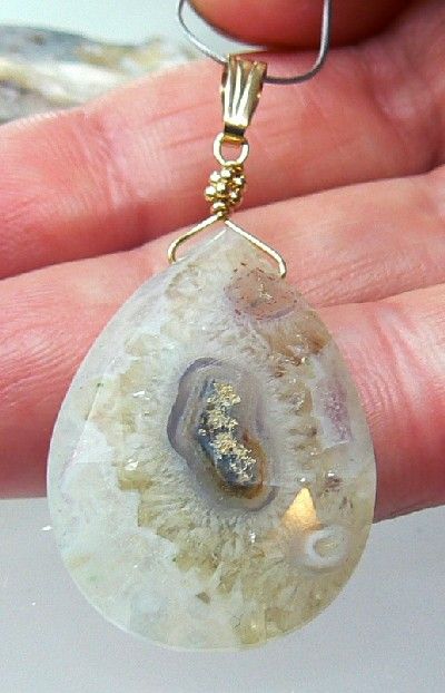 RARE NATURAL FACETED STALACTITE SOLAR QUARTZ BRIOLETTE 14K GOLD 