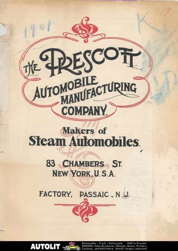 1901 Prescott Steam Car FIRST Brochure Passaic NJ  