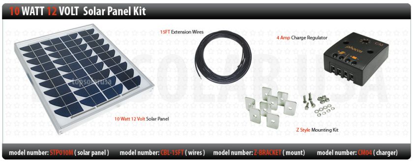 10 WATT 12 VOLT REGULAR SOLAR PANEL KIT   Solar Panel + Mount+ Wires 