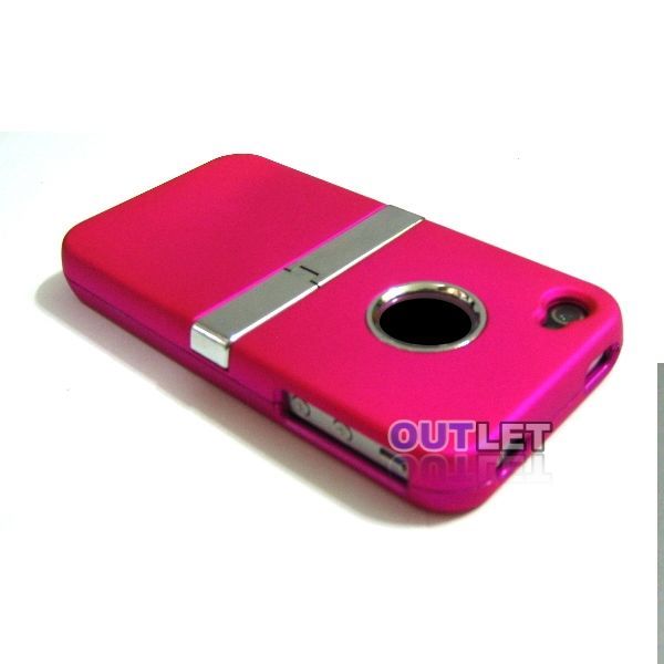 Pink Chrome Stand Hard Case Cover For iPhone 4 4G 4S + Screen 