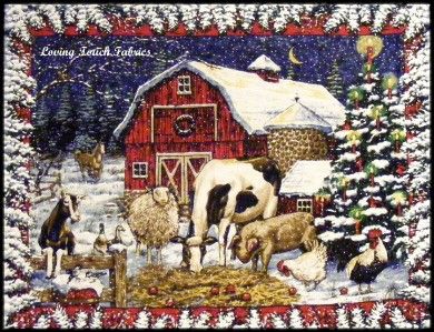 Christmas Barn Cow Blanket / Wall Fabric Panel 36x44  