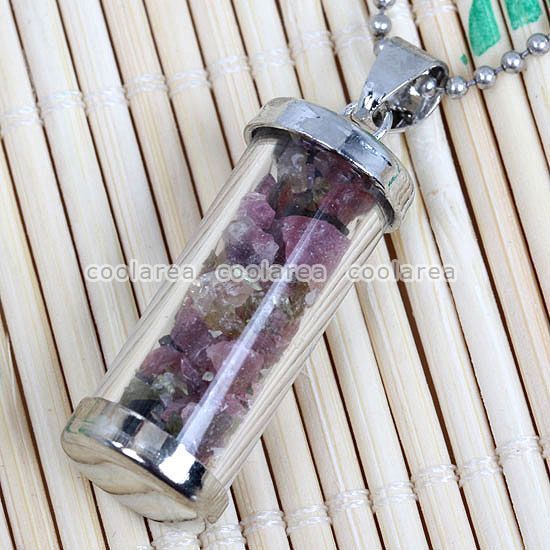 1pc Tourmaline Stone Chip Beads Glass Cylinder Pendant  