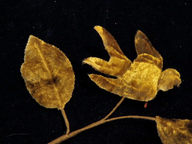   Millinery Flower Silk Velvet Leaf with Bird Spray JJ Brown  