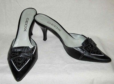 GEOX Black High Heel Mules Shoes w/bow Sz 6 WORN ONCE  