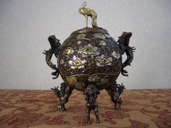 Japanese shibayama Peacock Shishi Dragon Censer KORO  