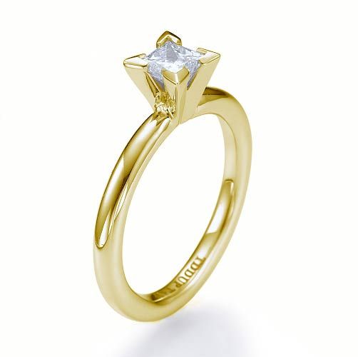 Rounded 4 Prong Solitaire Princess Cut Diamond Engagement Ring 