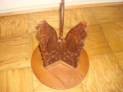 VINTAGE HAND CARVED FLOWERS WOOD PORTABLE ROUND TABLE  