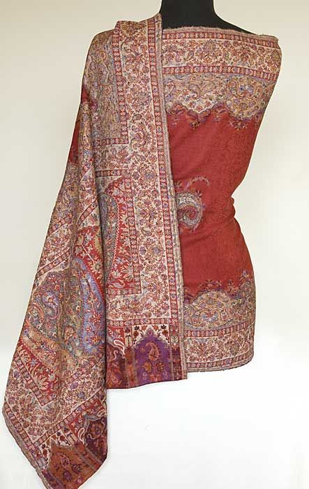 Kani Jamawar, Wool, Paisley Shawl. Cheerfully Red  