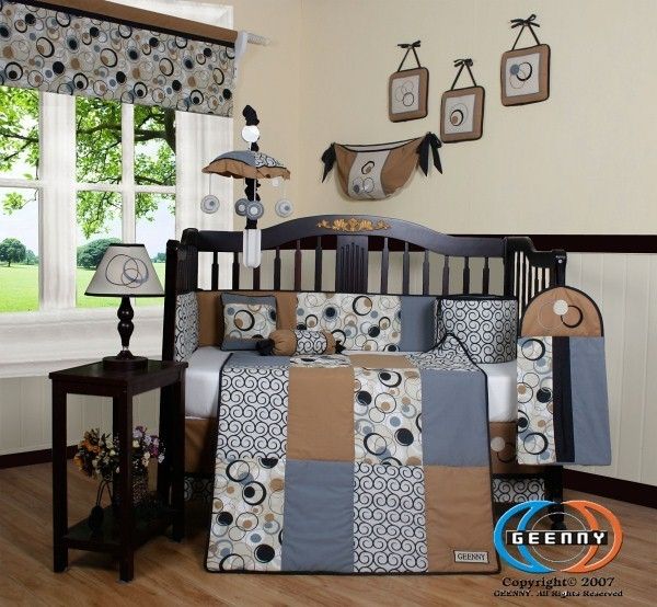 Boutique Gray Brown Scribbles 13PCS CRIB BEDDING SET  