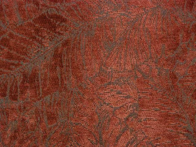 Robert Allen Russet Red Orange Brown Chenille Leaf Drapery Upholstery 