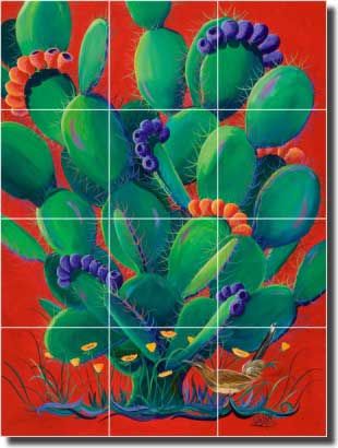 New Libby Southwest Cactus Ceramic Tile Mural  