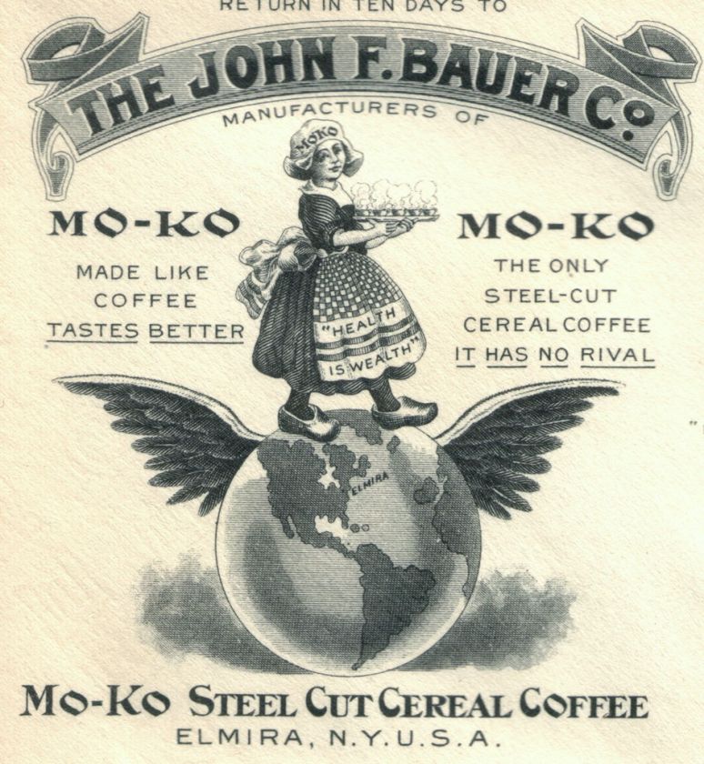 MINT 1897 MOKO COFFEE ELMIRA NY BILLHEAD/ENV 2 DELITES  