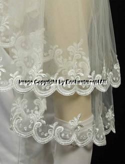 IVORY BRIDAL WEDDING EMBROIDERED LACE VEIL ELBOW 52  