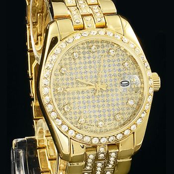   Cubic Zirconia CZ Geneva Bling Iced Out Hip Hop Wrist Watch  