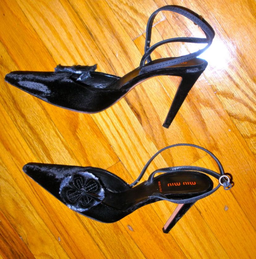 miu miu / prada velvet shoes pumps stilettos heels 38 strap flower 