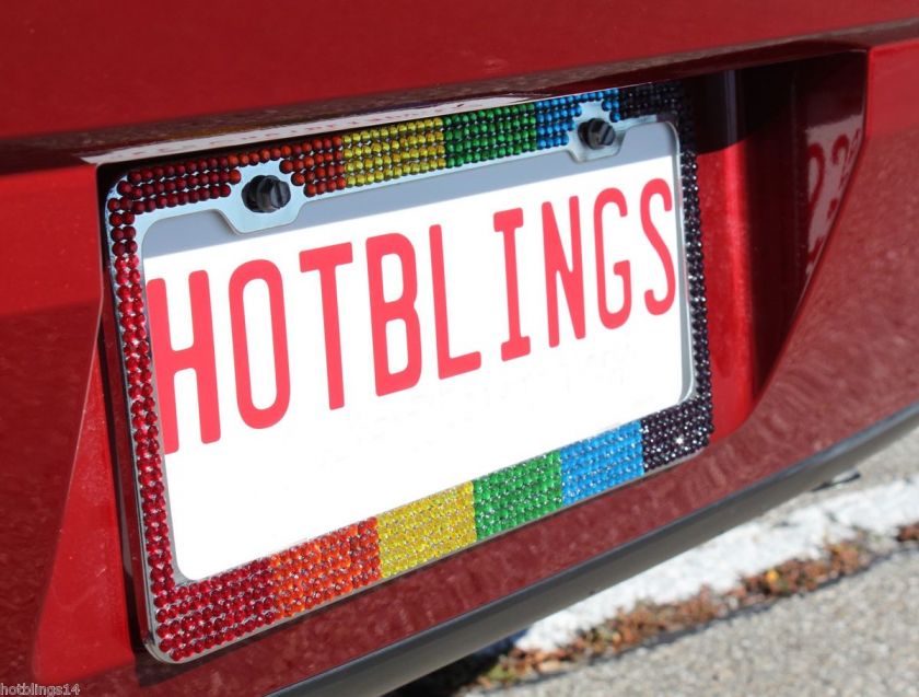 RAINBOW Color Design ~ BLING Auto Truck Crystal LICENSE PLATE FRAME 