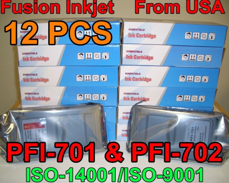 12 Compatible Canon PFI 701 702 for IPF 8100 9100 INK  