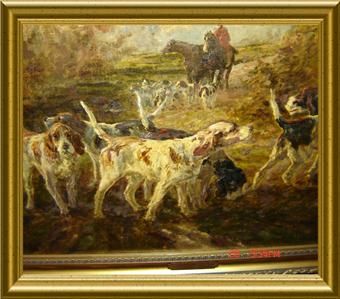 ANTIQUE France *IMPORTANT* CALVÈS Marie Didière DOGS & FOX HUNTING 