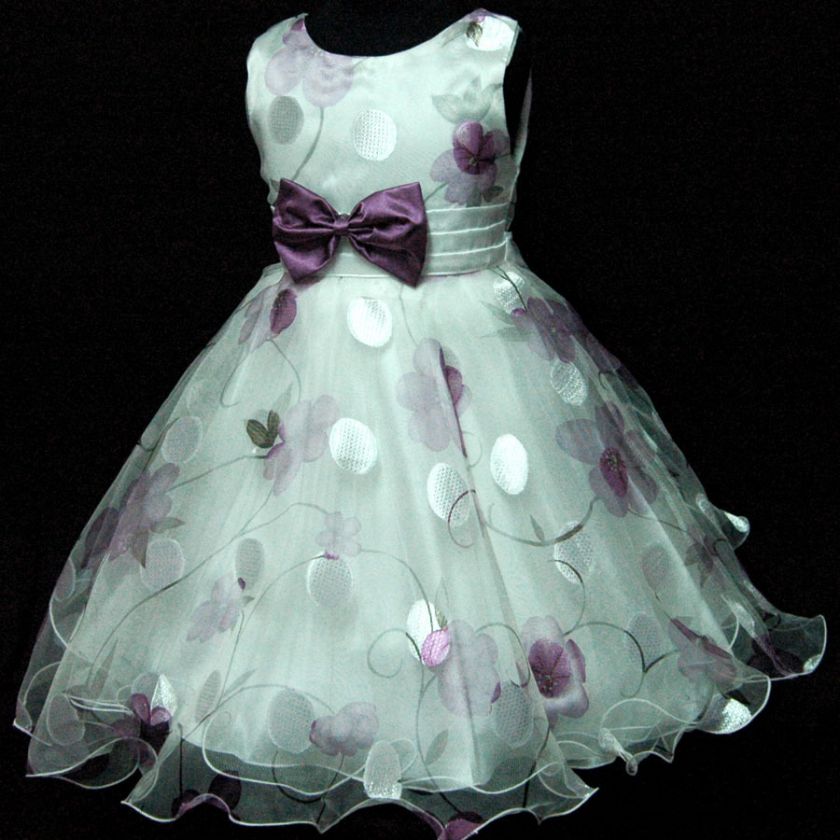   Purple Chrismas Pageant Party Flower Girls Dress Size 3,4,5,6,7,8 Year