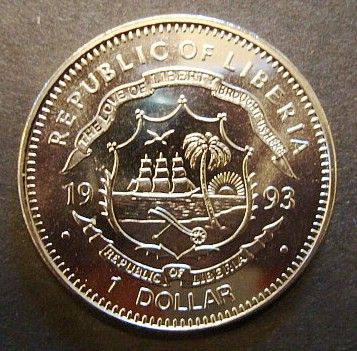 1993 REPUBLIC OF LIBERIA 1 DOLLAR COIN NOLAN RYAN TEXAS  