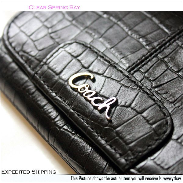 NWT COACH F 46328 Ashley Embossed Croc Compact Clutch Wallet  