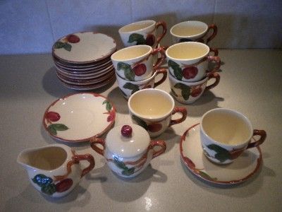   pcs FRANCISCAN APPLE PATTERN COFFEE CUPS SAUCERS CREAMER SUGAR  