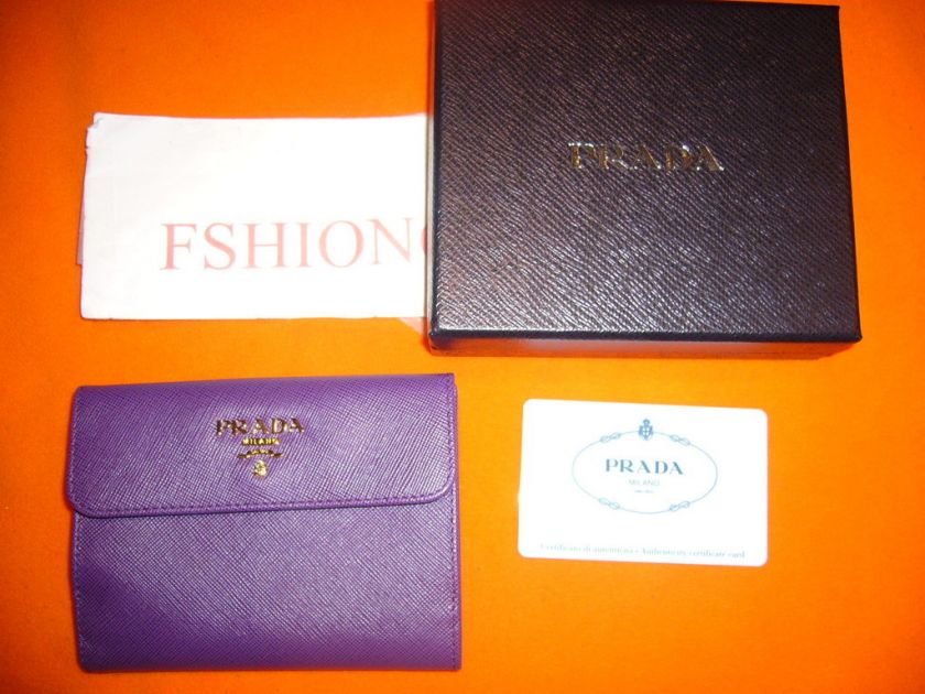 NIB PRADA PURPLE FRENCH LEATHER WALLET GOLD LETTERS  