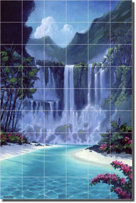 Novak Tropical Waterfall Ceramic Tile Mural Backsplash  