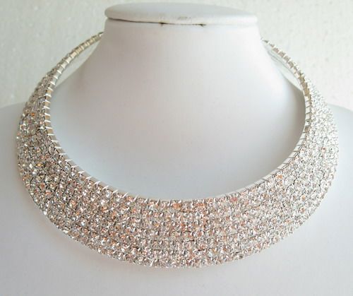 VARY COLORS 7 ROW SWAROVSKI CRYSTAL BANGLE NECKLACE CHOKER WEDDING 