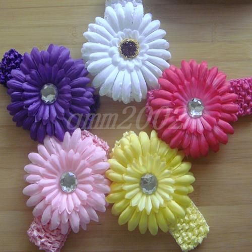 Baby Toddler Girl Knit Crochet Headbands Daisy Flower Hair Clips Bows