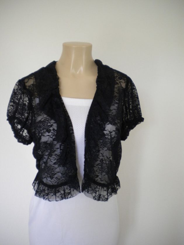 Black Lace Shrug, Bolero Short Sleeve Top Plus 1X 2X 3X  